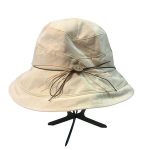 Siggi Women’s Linen Blend Bucket Hat Decorative Button Patchwork Soft White